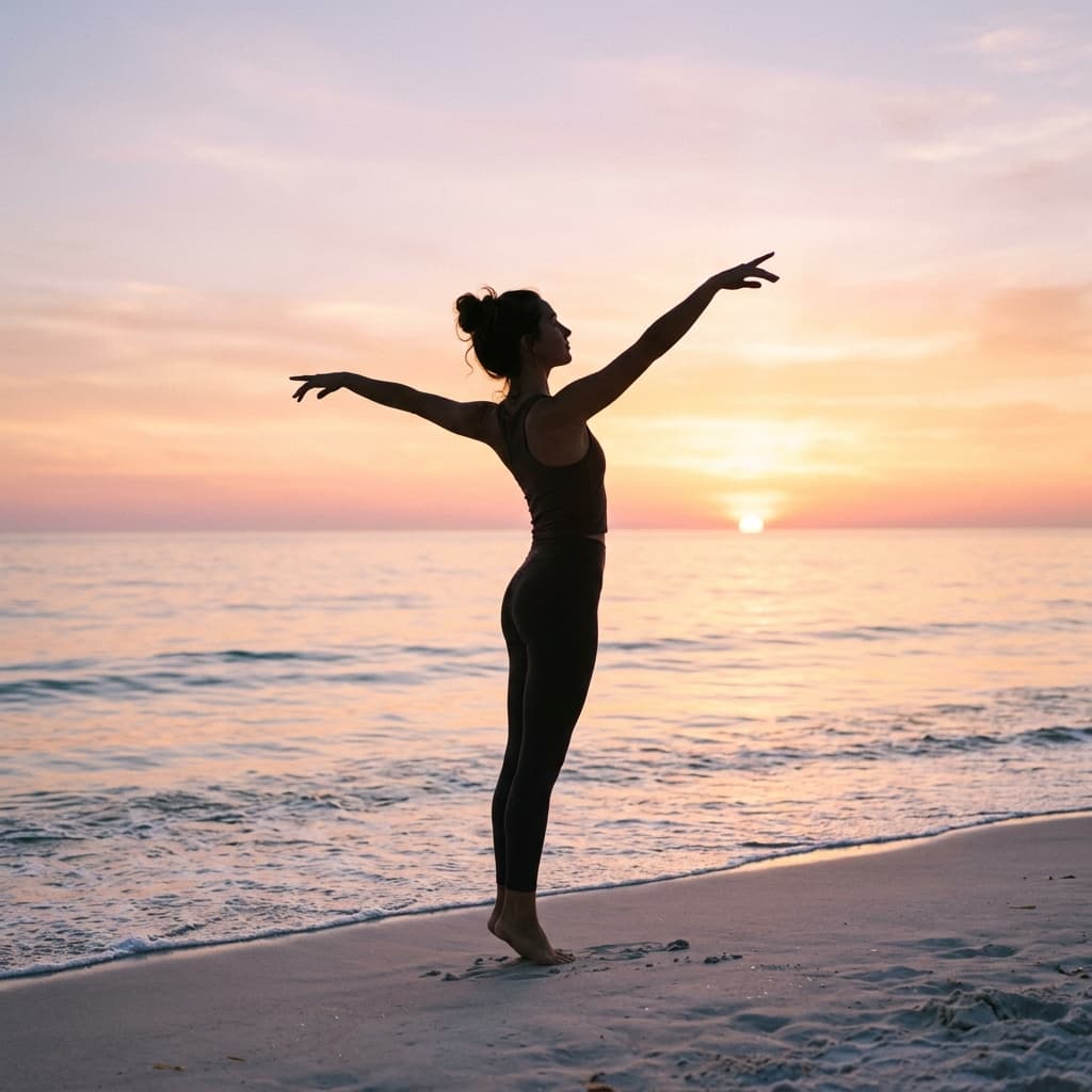 Serene woman on beach at sunset Heal With Kristal virtual spiritual healing